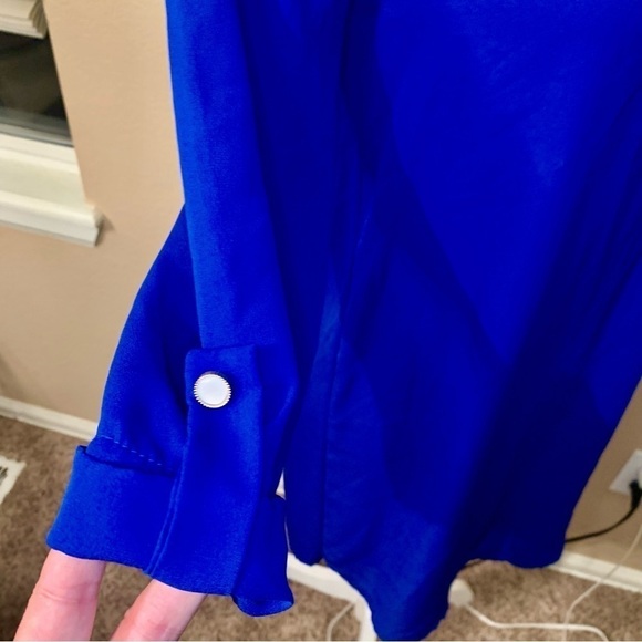 Everly Tunic Dress Small Royal Blue Mini Lined 3/4 Length Sleeves FoldUp Buttons - Picture 7 of 16